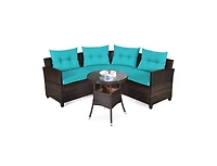 Slickblue 4 Pieces Outdoor Cushioned Rattan Furniture Set