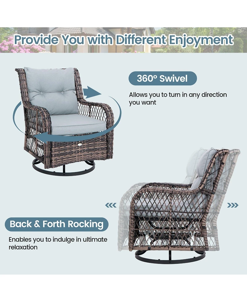 Slickblue 3 Pieces Outdoor Swivel Rocker Set with Small Side Table-Grey