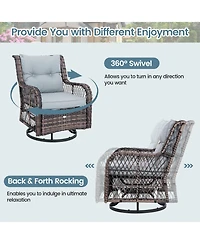 Slickblue 3 Pieces Outdoor Swivel Rocker Set with Small Side Table-Grey
