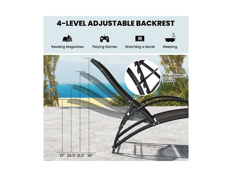 Slickblue 2-in-1 Outdoor Rocking Chair with 4-Position Adjustable Backrest for Patio Porch Poolside