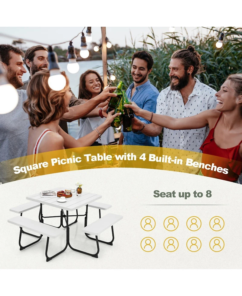 Slickblue Outdoor Picnic Table with 4 Benches and Umbrella Hole