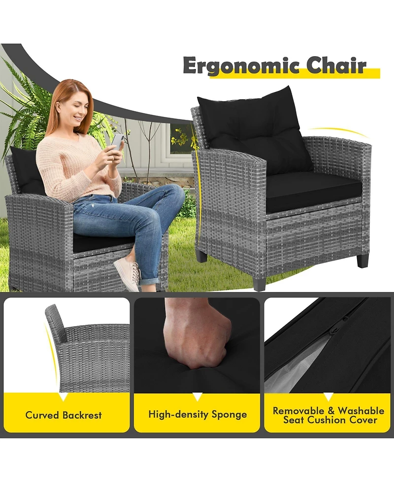 Slickblue 3 Pieces Outdoor Wicker Conversation Set with Tempered Glass Tabletop