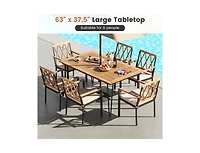 Slickblue Rectangular Patio Dining Table for 8 with Acacia Wood Tabletop and Umbrella Hole