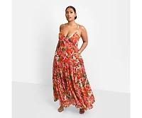Rebdolls Plus Size Renata Floral Tiered Maxi Skater Dress