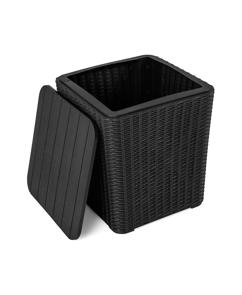 Slickblue Outdoor Resin Storage Side Table with Removable Lid and Wicker-woven Accent