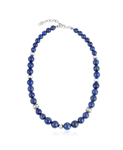 American West Jewelry Sterling Silver and Graduated Lapis Lazuli Gemstone Bead Necklace, 17 Inches