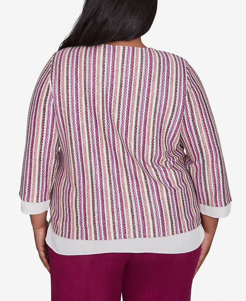 Alfred Dunner Plus Size Wine Country Metallic Stripe Top With Necklace
