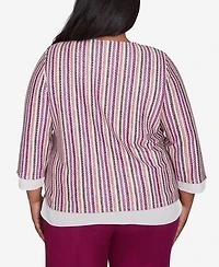 Alfred Dunner Plus Size Wine Country Metallic Stripe Top With Necklace