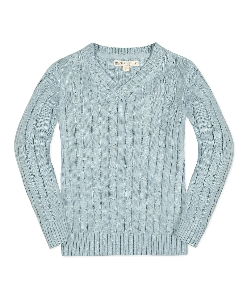 Hope & Henry Baby Boys Long Sleeve Fine Gauge Cable V-Neck Sweater