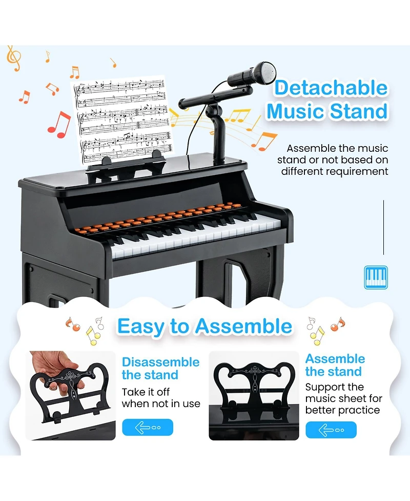 Slickblue 37 Keys Music Piano with Microphone Kids Keyboard Detachable Stand