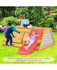 Costway 5-in-1 Indoor Jungle Gym Montessori Climbing Toys with Slide for Toddlers Wooden