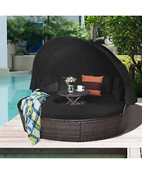 Slickblue Patio Round Daybed Rattan Furniture Sets with Canopy