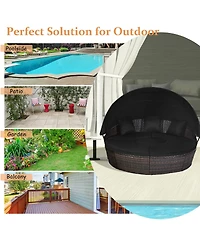 Slickblue Patio Round Daybed Rattan Furniture Sets with Canopy