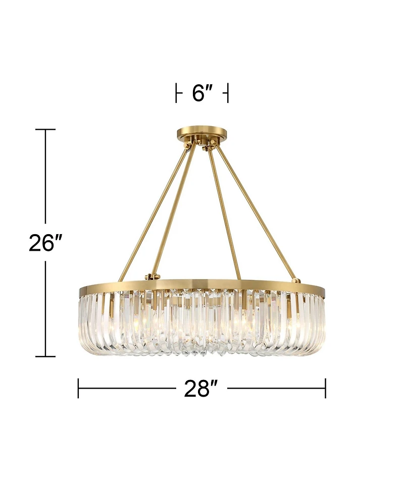 Possini Euro Design Jenna Modern Glam Ceiling Light Semi Flush-Mount Fixture 28" Soft Gold Metal 8-Light Clear Glass Shade for Bedroom Kitchen Living