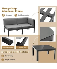 3 Pieces Aluminum Patio Furniture Set with 6-Level Adjustable Backrest-Grey