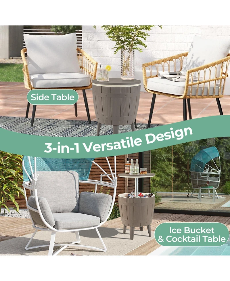 10 Gallon Cooler Bar Table Outdoor Coffee Table Ice Bucket with Telescopic Tabletop for Beer and Wine-Brown