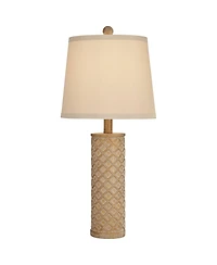 360 Lighting Gisele Cottage Table Lamp 24" High Gold Wash Lattice Column Tapered Drum Shade for Bedroom Living Room Bedside Nightstand Office Kid
