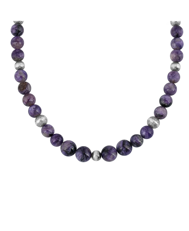 American West Jewelry Sterling Silver and Graduated Charoite Gemstone Bead Necklace, 20 Inches