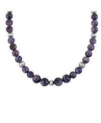 American West Jewelry Sterling Silver and Graduated Charoite Gemstone Bead Necklace, 20 Inches