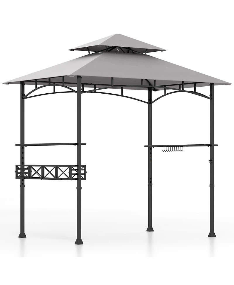 8 x 5 Ft Outdoor Grill Gazebo with 2 Side Shelves and 20 Hooks-Grey