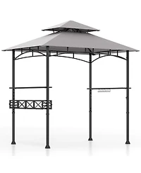 8 x 5 Ft Outdoor Grill Gazebo with 2 Side Shelves and 20 Hooks-Grey