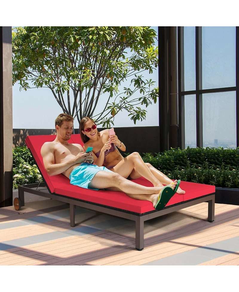 2-Person Patio Rattan Lounge Chair with Adjustable Backrest and Cushions