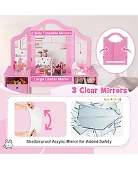 Slickblue Kids Vanity Table and Chair Set with Removable Mirrors and 4 Storage Bins