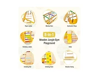 8-in-1 Wooden Jungle Gym Playset with Slide and Monkey Bars For Outdoor Play