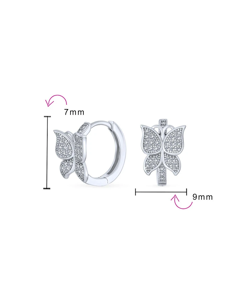 Bling Jewelry Delicate Garden Treasures – Tiny 3D Cz Butterfly-Shaped Huggie Hoop Earrings and Micro Pave Cubic Zirconia in Sterling Silver