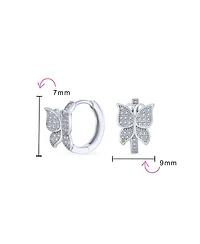 Bling Jewelry Delicate Garden Treasures – Tiny 3D Cz Butterfly-Shaped Huggie Hoop Earrings and Micro Pave Cubic Zirconia in Sterling Silver