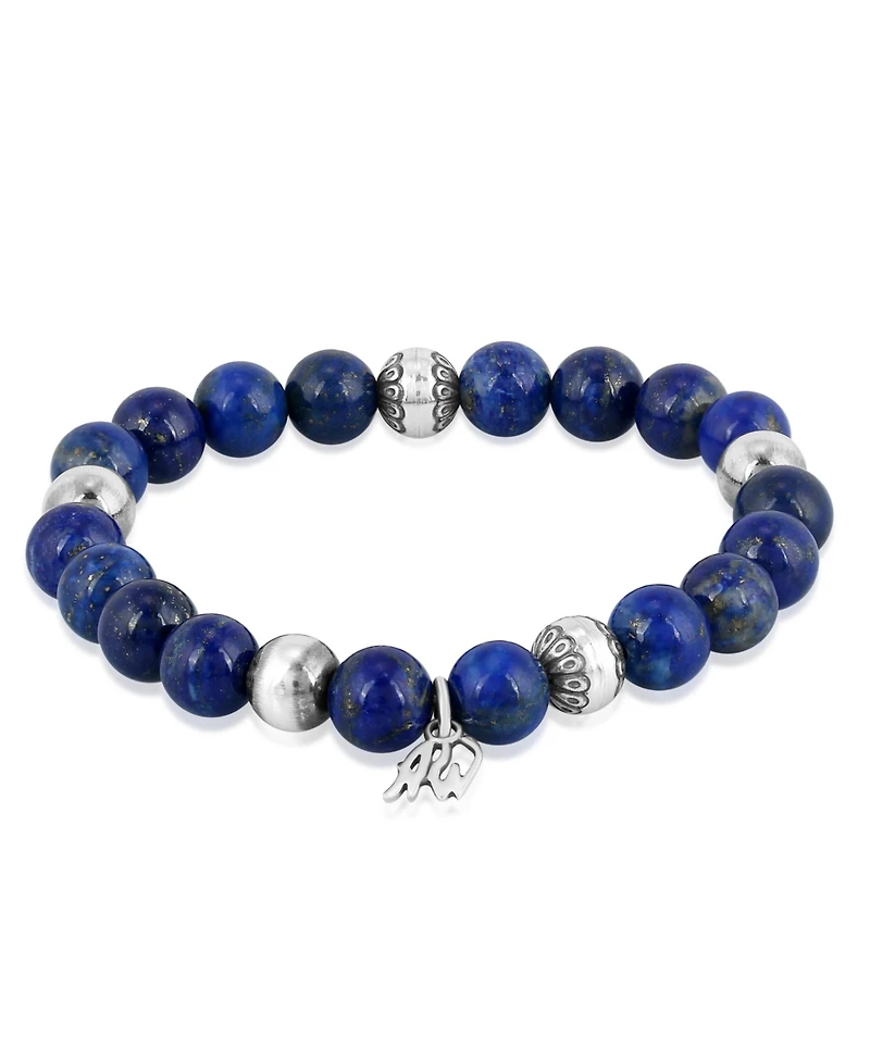 American West Jewelry Sterling Silver Lapis Lazuli Gemstone Stretch Bracelet, Size Medium - Large