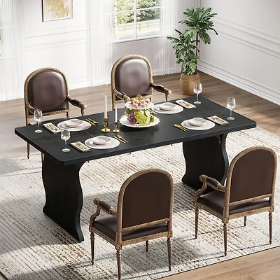 Tribesigns Modern Dining Table for 4-6, 63-Inch Rectangular Wood Kitchen Table, Large Dinner Table Wooden Dining Room Table, Black Kitchen & Dining Ro