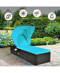 Slickblue Chaise Cushioned Top Canopy Patio Rattan Lounge Chair with Tea Table