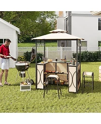 Slickblue 3-Piece Patio Bar Set Grill Gazebo & 2 Stools with Tempered Glass Table