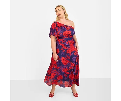Rebdolls Women's Aurora Floral One Shoulder Maxi A Line Dress