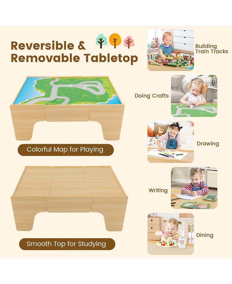 Slickblue 84-Piece Wooden Train Set with Reversible and Detachable Tabletop