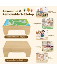 Slickblue 84-Piece Wooden Train Set with Reversible and Detachable Tabletop