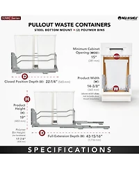 Rev-a-Shelf Double Pull Out Trash Can 35 Qt with Soft-Close, 53WC-1835SCDM-213