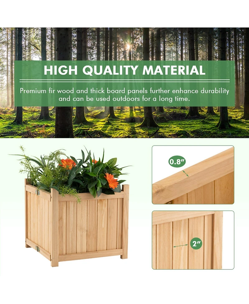 Slickblue Folding Square Fir Wood Raised Garden Bed with Removable Bottom