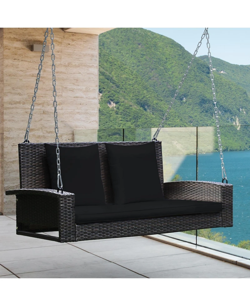 Slickblue 2-Person Patio Rattan Porch Swing with Cushions