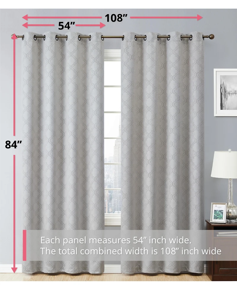 Hlc.me Redmont Lattice Pattern Thick Soft Thermal Insulated Energy Efficient Room Darkening Privacy Blackout Grommet Curtain Panels - Set of 2