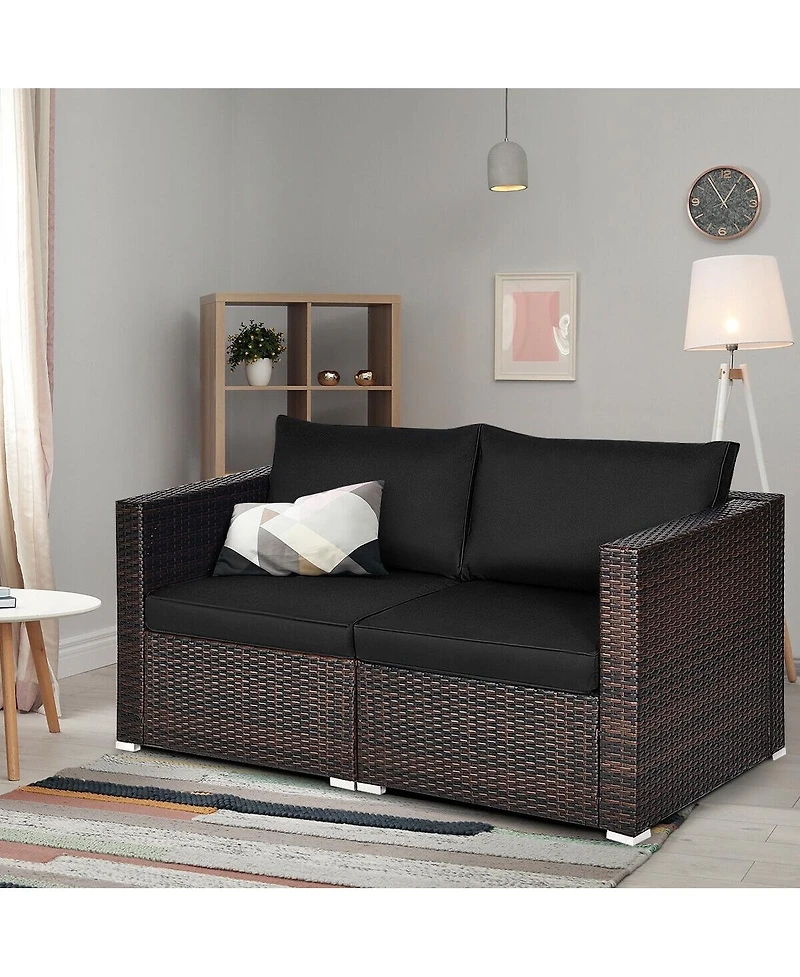 2 Pieces Patio Rattan Sectional Conversation Sofa Set