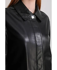 Furniq Uk Women's Leather Trench coat , Black