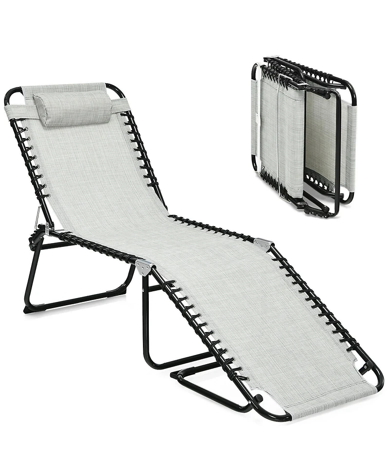Slickblue Folding Heightening Design Beach Lounge Chair with Pillow for Patio