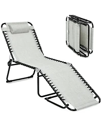 Slickblue Folding Heightening Design Beach Lounge Chair with Pillow for Patio