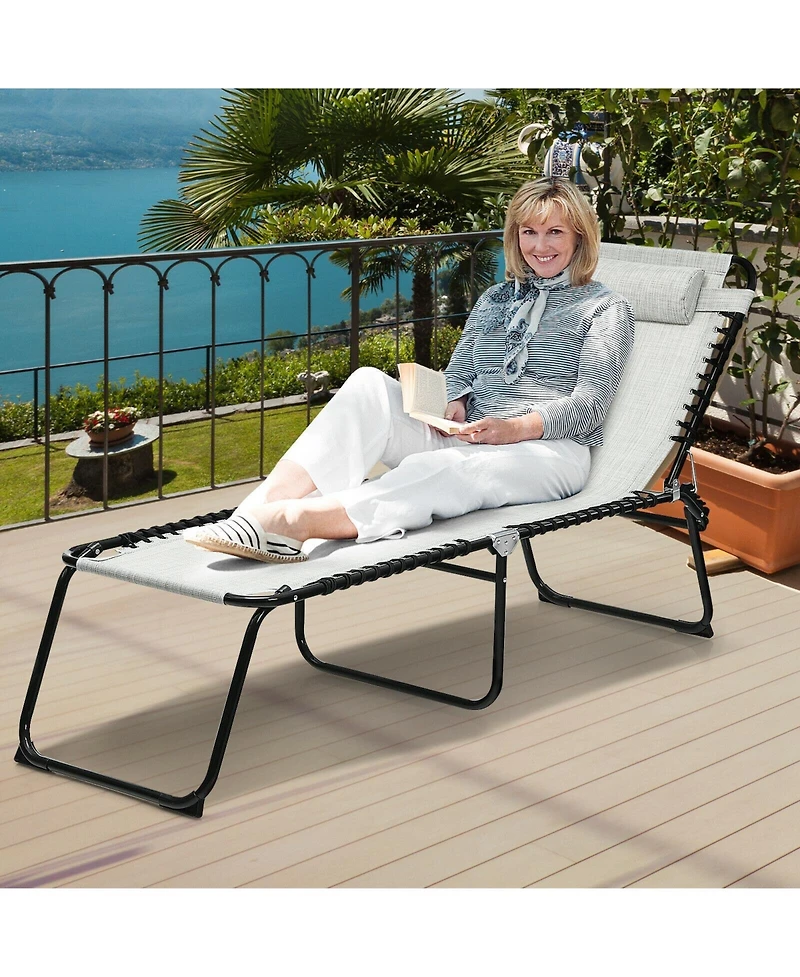 Slickblue Folding Heightening Design Beach Lounge Chair with Pillow for Patio