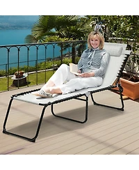Slickblue Folding Heightening Design Beach Lounge Chair with Pillow for Patio