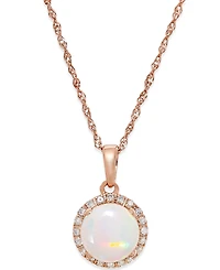 Opal (3/4 ct. t.w.) and Diamond Accent Pendant Necklace in 14k Rose Gold