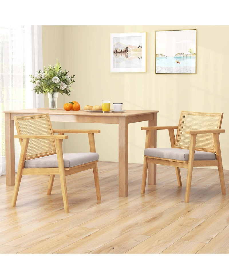 Slickblue Mid Century Modern Accent Chairs Set of 2 with Breathable Rattan Back-Natural