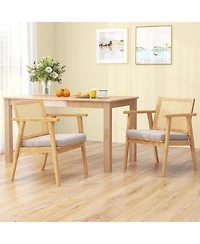 Slickblue Mid Century Modern Accent Chairs Set of 2 with Breathable Rattan Back-Natural